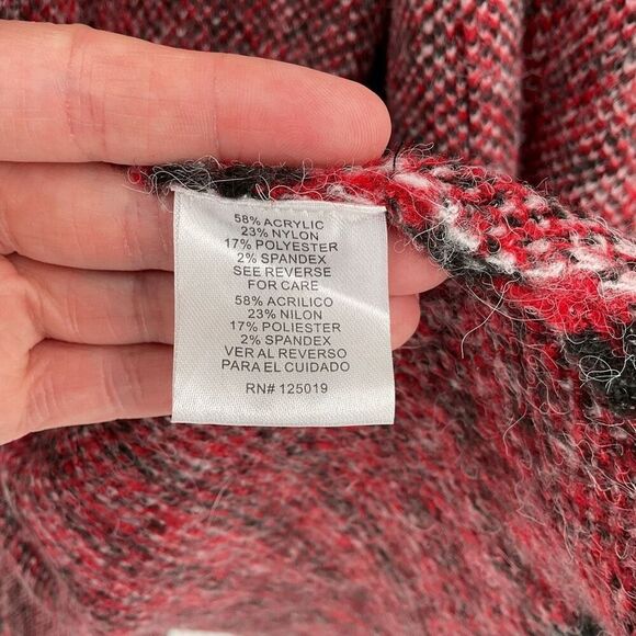 Joseph A. Drape Open Front Cardigan Sweater Large Petite Red Black White - Picture 5 of 6